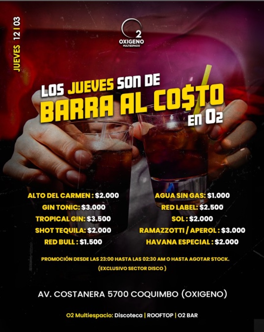 JUEVES 12 MARZO 2026🔥BARRA AL CO$TO ‼️🥃🍻🍹 INGRESO CON QR STOP 00 AM. 🚺🚹+18 ❌CORTESÍAS LIMITADAS❌ ⚠️NOS RESERVAMOS EL DERECHO DE ADMISION⚠️ 