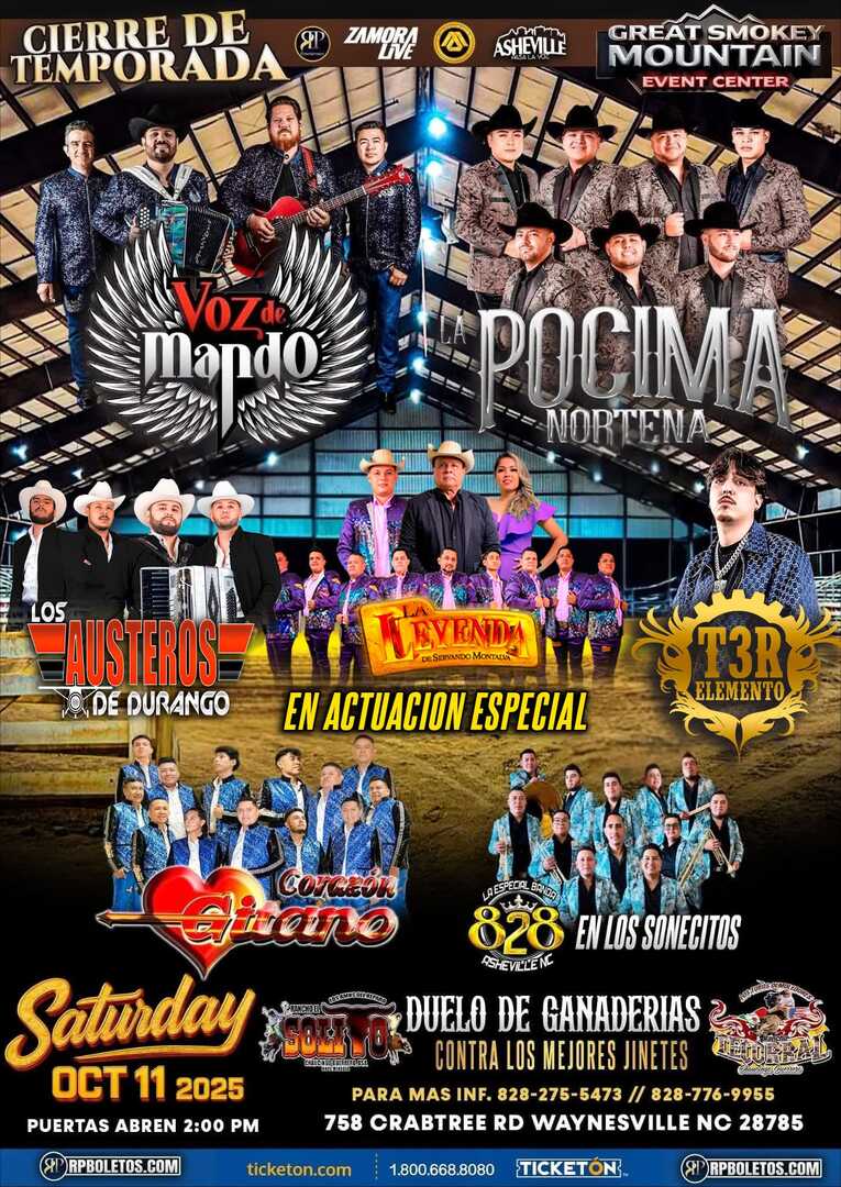 Voz de Mando-Pocima-Leyenda-T3rcer Elemento-Corazon Gitano-Banda828-Waynesville-NC-SMEC