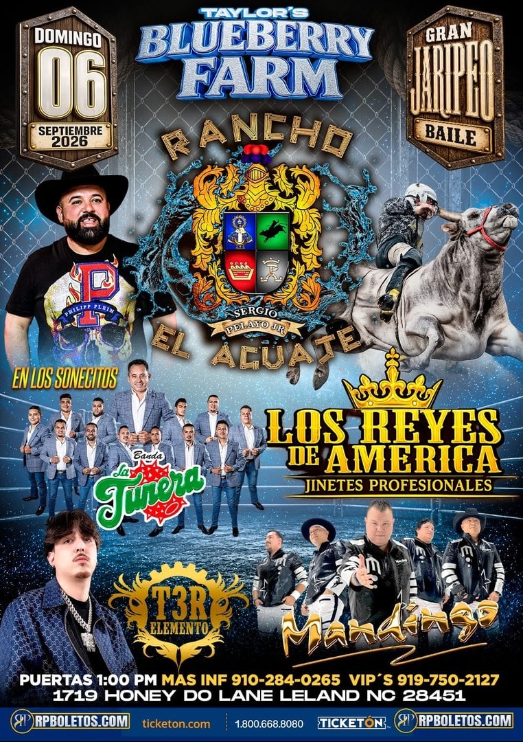 Rancho El Aguaje-T3R Elemento-Banda La Tunera-Mandingo-Taylor's Blueberry Farm-Leland NC