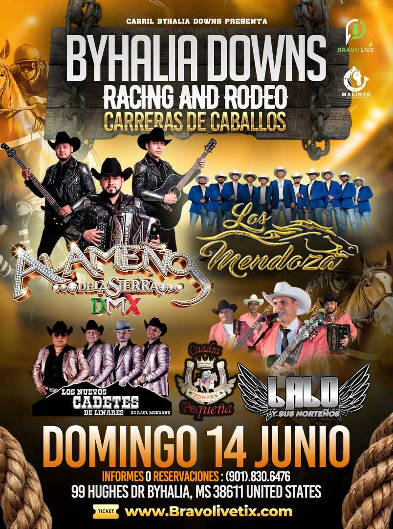 Alameños de la Sierra DMX-Los Mendoza-Los Nuevos Cadetes de Linares-Lalo y sus Norteños-Carreras de Caballos y Rodeo-Byhalia Downs