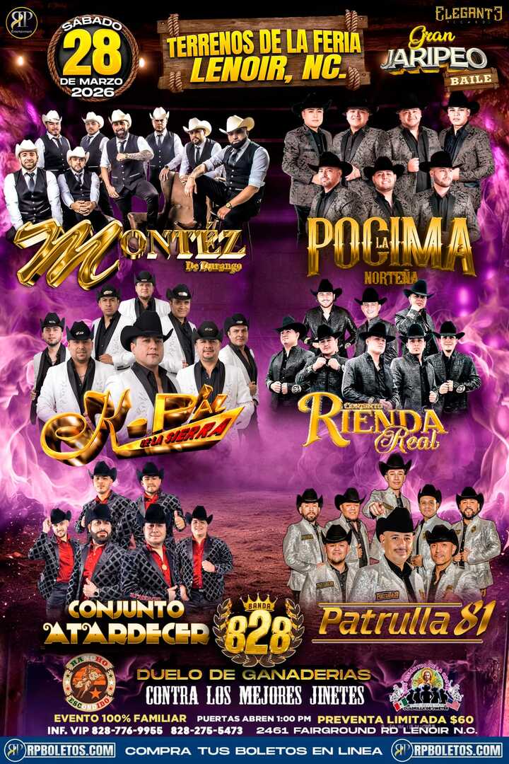Cultura Duranguense-Elegante Tour-Jaripeo Baile-Terrenos de la Feria Lenoir-NC