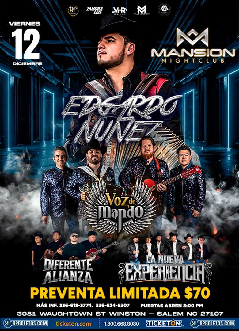 Edgardo Núñez-Voz De Mando-Diferente Alianza-Nueva Experiencia-Mansion Night Club-Winston-Salem-NC