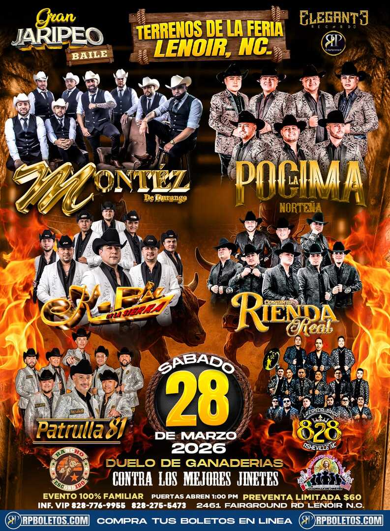 Cultura Duranguense-Elegante Tour-Jaripeo Baile-Terrenos de la Feria Lenoir-NC