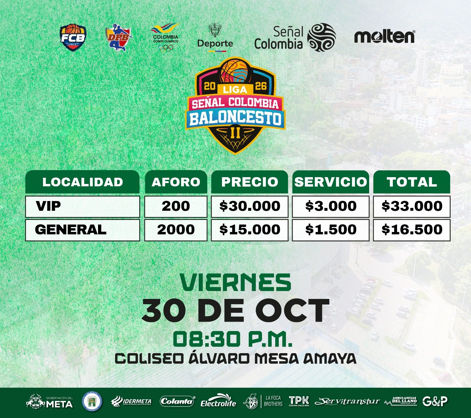 Tabla de precios Caimanes vs Paisas